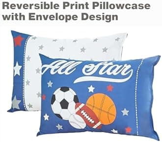 EVERYDAY KIDS 4 Piece Toddler Bedding Set - Jungle Sports - Soft 100% Cotton Percale - Includes Comforter, Flat Sheet, Fitted Sheet and Reversible Pillowcase