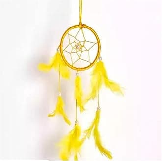SoilMade Yellow Car Dream Catcher, Round Shape, Feather and Metal Made, Size Aprox 5inches and 25g, Pack of 1 Car Dream Catcher in Box