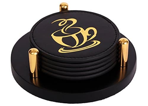 Leather Coasters for drinks. Set of 5 pcs Drink Coasters with holder. This Coaster set is a wonderful addition to your home bar