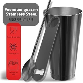 Bar Set Cocktail Shaker Set Bartender Kit, 17 Piece Black Cocktail Set, Mixology Bartender Kit with Wood Stand, Steel Cocktail Kit, Bar Accessories: 30oz Martini Shaker, Muddler, Cocktail Book & More