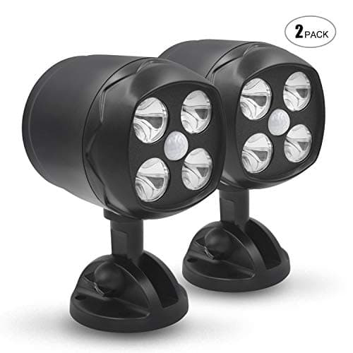 Motion Sensor Security Light, TOPMANTE Outdoor Super Bright 600 Lumen 4 LED Wireless Battery Powered Spotlight, IP65 Waterproof and 360 Degree Adjustable Wall Light for Patio, Garden, Garage, Path (2)