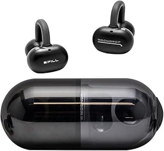 Pill Open Ear Headphones Bluetooth 6.0 OWS Hanging Earphones IPX4 Open Ear Clip Wireless Earbuds Built-in AI ENC MD-0WS-003 (Black)