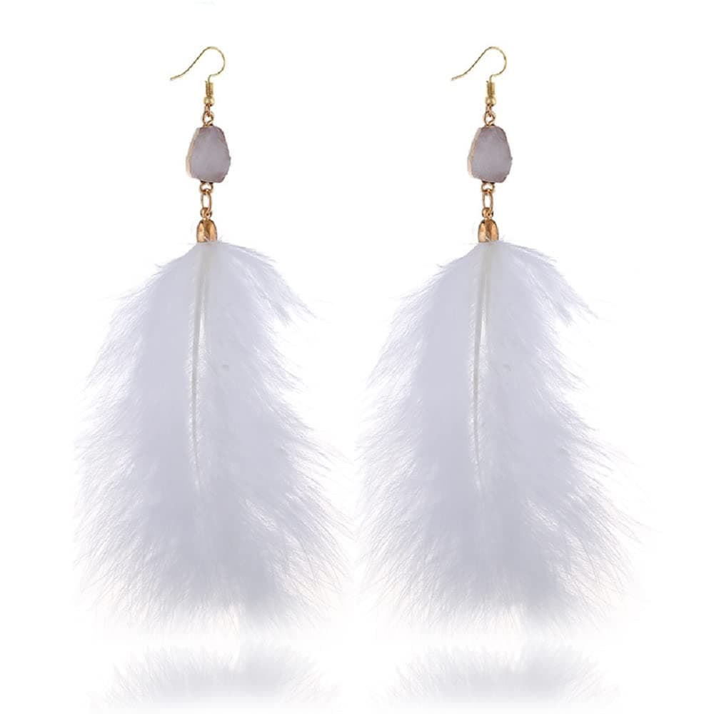 Long Natural Feather Tassel Drop Dangle Earrings Pheasant Feathers Peacock for Women Bohemian Handmade Lightweight Jewelry