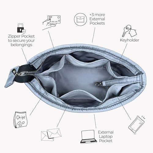 Divitize Premium Purse Organizer compatible with Mini Anjou Bag Organizer Insert, Waterproof Nylon Luxury Fabric, Perfect Fit Oval Shaped with Silver Zipper (For Mini Anjou, Beige)