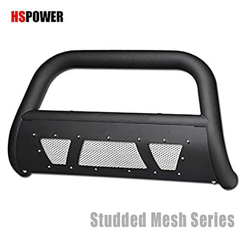 Matte Black Studded Laser Mesh Bull Bar Compatible with 01/02-04 Nissan Frontier/Nissan Xterra All Models HD Steel Brush Push Front Bumper Grill Guard