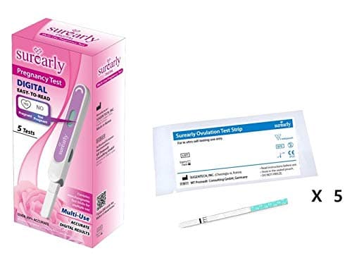 Surearly Digital Multi-Use Pregnancy Test, Kit of 5 Tests & 5 Ovulation Test Strips