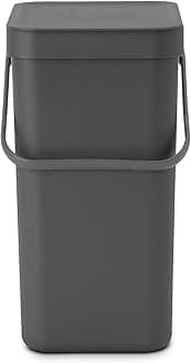 Sort & Go Recycling Trash Can 3.2 Gallons (12L)(Gray), Space-Efficient Plastic Garbage Can with Handle, Removable and Stay-Open Lid, Easy to Clean Kitchen Bin Without Nooks and Rims