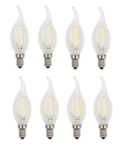 JCKing (Pack of 8 AC 110V-130V 2W E14 Dimmable LED Filament Bulbs Candle Flame tip LED Light Bulb, LED Vintage Antique Chandelier Light Warm White 2700K