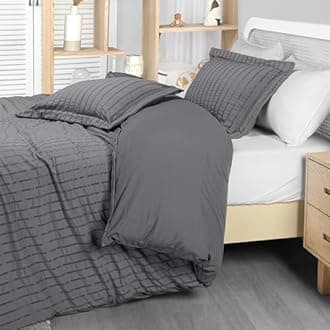 Utopia Bedding Duvet Cover Full Size - 1 Seer Sucker Duvet Cover with 2 Pillow Shams - 3PC Comforter Cover with Zipper Closure-Soft Brushed Microfiber 80"X90" (Full Grey) Comforter Not Included