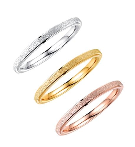 ALEXTINA 3 Pack Stainless Steel 2MM Thin Stackable Midi Rings for Women Rose Gold Silver Wedding Engagement Bands, Size 5