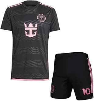Messi 10 Inter Miami Black Jersey 2025 with Printed Shorts for (Kids,Boys & Men)