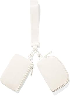 Mini Zip Around Keychain Wristlet Wallets Small Portable Dual Pouch Wristlet Detachable Coin Purse Pocket, Beige, Small