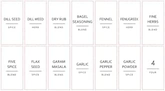 Talented Kitchen 140 Pieces Gold Spice Jar Labels, Minimalist Preprinted All Caps Text on White Stickers for Seasonings, Herbs, Organization (Water Resistant)