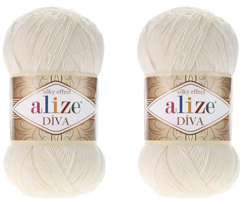 Alize Diva Yarn Hand Knitting Yarn 100% Microfiber Acrylic Yarn Alize Diva Silk Effect Crochet Yarn Arts Lace Crafts 2 Balls 200g 62 Light Cream