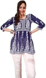 EthnicJunction Women Chikan Embroidery Short Kurti