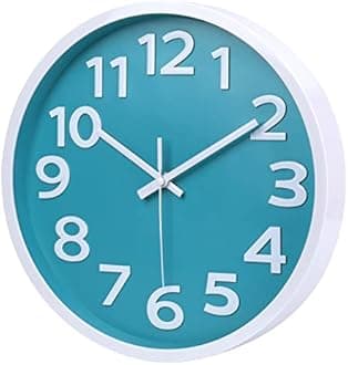 25cm Modern Wall Clock Silent Non-ticking Easy to Read Quality Quartz Sweep Teal Clock for Kitchen Bedroom Bathroom Classroom,Aqua