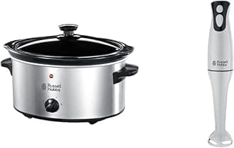 Russell Hobbs Slow Cooker 23200, 3.5 L - Stainless Steel Silver & 22241 Food Collection Hand Blender, 200 W - White