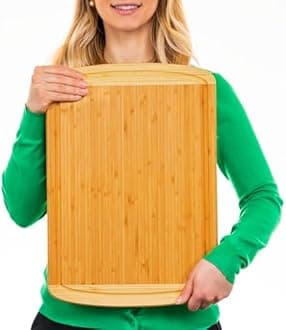 #1 Best ORGANIC Bamboo Wood Cutting & Kitchen Chopping Board with Groove - FDA Compliant with No Risk - Extra Large - Perfect Wedding or Housewarming Gift
