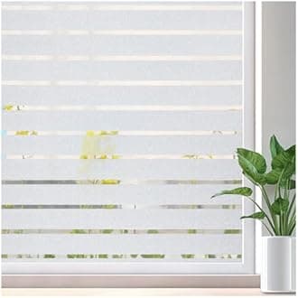 Lifetree Window Film Privacy for Glass Windows 44.5 x 1000cm, Frosted Stripe Patterns Static Cling No Glue UV Protection Window Sticker Cover for Home Office