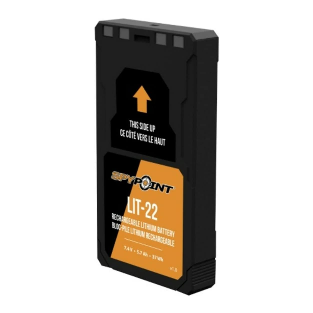 SPYPOINT LIT-22 Rechargeable Lithium Battery Pack (7.4V, 5.4Ah) for Cellular Outdoor Cameras, Compatible with FLEX Series (FLEX-M, FLEX E-36, FLEX-S, FLEX-PLUS), Includes AC Charging Cable (Pack of 1)