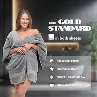 White Classic Luxury Soft Bath Sheet Towels - 700 GSM Cotton Luxury Bath Towels Extra Large 89x178 cm, Absorbent and Quick Dry, Hotel Quality Extra Large Bath Towels Oversized, Light Grey, 2 Pack