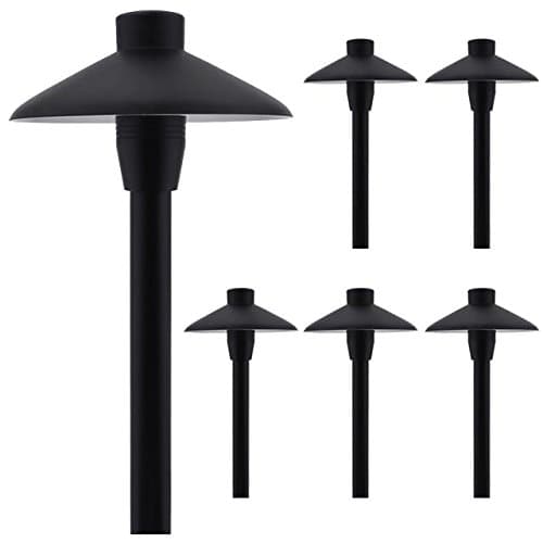 MarsLG ALS1 Aluminum Low Voltage Landscape Accent Path and Area Light with 6.5" Shade and 18" Stem in Black Finish, Ground Spike and Free G4 LED Bulb (6-Pack), 36PL02BKx6