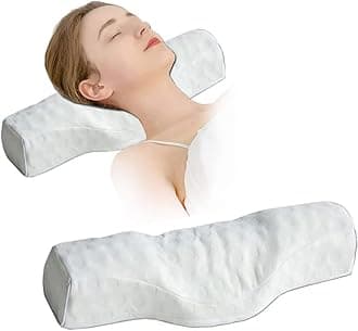 Cervical Neck Pillow for Pain Relief Sleeping, Neck roll Pillow Memory Foam for Stiff Neck Pain Relief ，Travel Bolster Pillow for Bed for Side Sleepers Back Sleeper. (White)