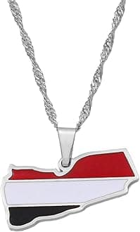Hafrita Yemen Map Flag Pendant Neckalces Silver Gold Neckalce Yemeni Map Chain Necklaces