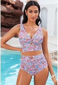 GRAPENT Women's High Waisted Swim Bottom Ruched Bikini Tankini Bottoms Tummy Control Swimsuit Briefs