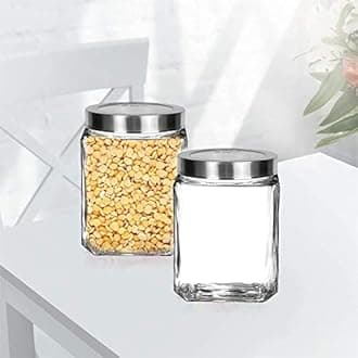 Vency Piramal Glass Cubical Square 600ml Transparent Glass Jars & Containers for Kitchen Pantry- Storage with Lid (600ml, Set Of 4)