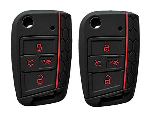 Silicone Key Cover Case Remote Fob Protector fit for VW Golf Polo 2016-2017 4 Buttons Keyless Entry Remote Key Fob Skin Protective key Jacket (Black with red 2 Pack)