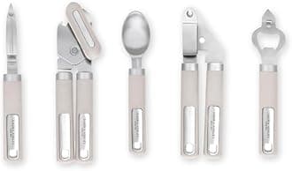 Laura Ashley 5-Pcs Kitchen Tools & Gadgets - Soft Grip, Heat Resistant, Dishwasher Safe - Kitchen Utensils Set Includes Garlic Crusher Press, Potato Peeler, Can Opener, Bottle Opener, Ice Cream Scoop