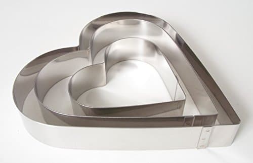 Professional Heart Cake Ring Set 12, 20, 24 cm, Height 4 cm, Stainless Steel