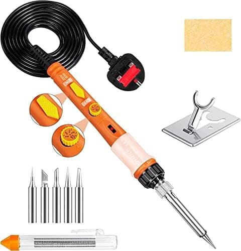SYOSI 60W Soldering Iron Kit with Adjustable Temperature (200-450°C), 5 Soldering Tips, 17g Solder Wire, Soldering Iron Stand for Electronics Repair and DIY Projects