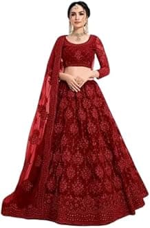 Febstica Women's Net Embroidered Work Semi-Stitched Lehenga Choli With Dupatta Ready to Bridal Wedding Lehenga Choli for Womens