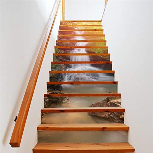 NewMultis Stair Riser Decal 13Pcs 3D Waterfall Landscape Staircase Sticker Photo Mural Vinyl Decal xWallpaper Random Sent