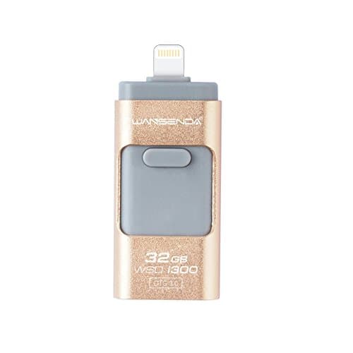 Wansenda I300 iPhone Lightning USB Flash Drive 3 in 1 OTG Pen Drive USB 3.0 iPhone iOS/Android/PC (32GB, Gold)