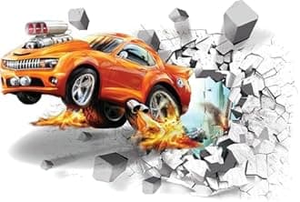 Large Blue Sky 3D Self-Adhesive Removable Break Through The Wall Vinyl Wall Sticker/Mural Art Decals Decorator (Racing Car Decals(19.7"x27.6"/50x70cm))