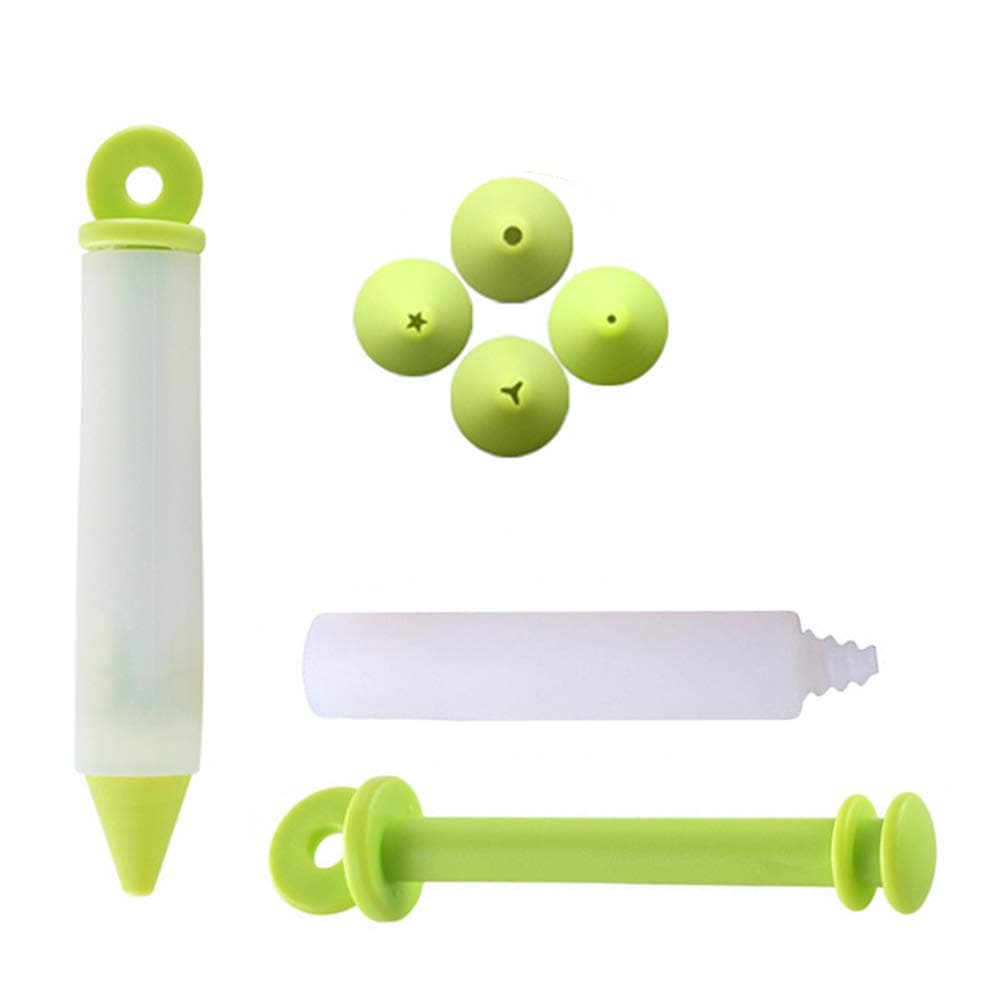 Fyuan Cream Syringe Pen for Cake Pastry DIY Decorating Tools,Silicone Icing Chocolate Plate Paint Pen,Easy Squeeze Reusable Baking Tools for Kitchen Bakery, Green (2Pcs)