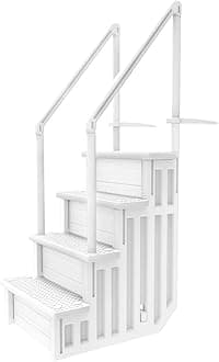 Aqua Select Anti-Slip in-Pool Steps | White | for Above Ground Swimming Pools | Can Mount to Decks 48" to 54" H | Safety Stairs Capacity Up to 250 lbs