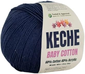 Keche Cotton Yarn, 60% Cotton 40% Acrylic Yarn, Soft Cotton Yarn for Crochet and Knitting, Amigurumi Yarn 1 Skein/Ball 1.76 Oz (50g) / 180 Yrds (165m) - Navy Blue