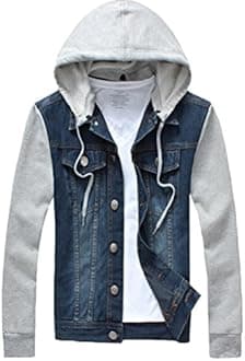 Lavnis Men's Denim Hoodie Jacket Casual Slim Fit Button Down Jeans Coat