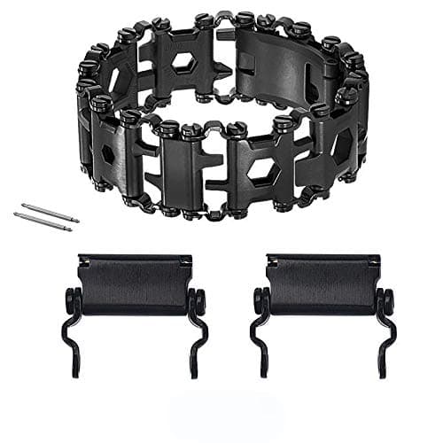 ONELANKS Stainless Tool Bracelet for Men Compatible for LEATHERMAN TREAD and Watch Band 29 in 1 Survival Hiking Camping Travel Friendly Multitools Wearable Bracelet (Black)