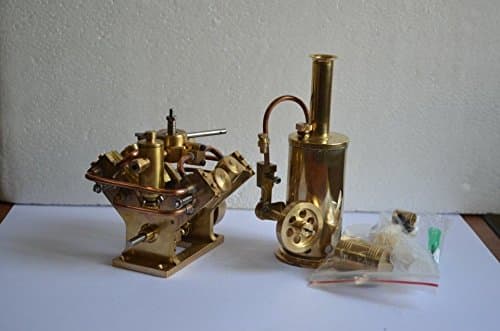 Steam Engine Kit V4-cylinder Steam Engine+ Small Steam Engine (2 Sets) Live Steam Locomotive