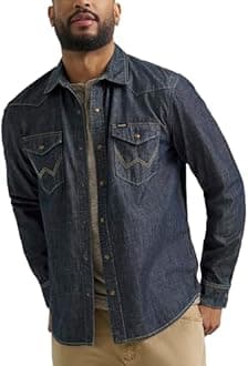 Wrangler mens Iconic Denim Regular Fit Snap Shirt Button Down Shirt