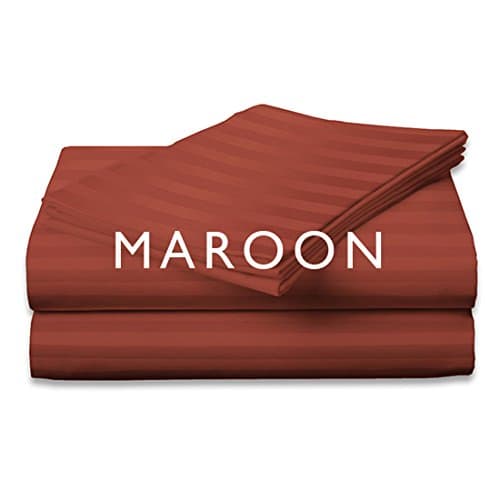 Bed Sheet Set Fitted Mattress Linens King Queen Full Dobby Stripe Maroon