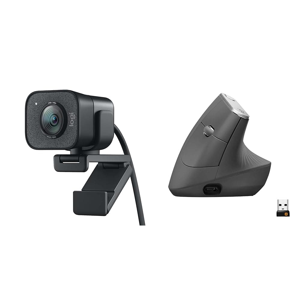 Logitech StreamCam – Live Streaming Webcam for Youtube and Twitch & MX Vertical Ergonomic Mouse, Multi-Device, Bluetooth or 2.4GHz Wireless