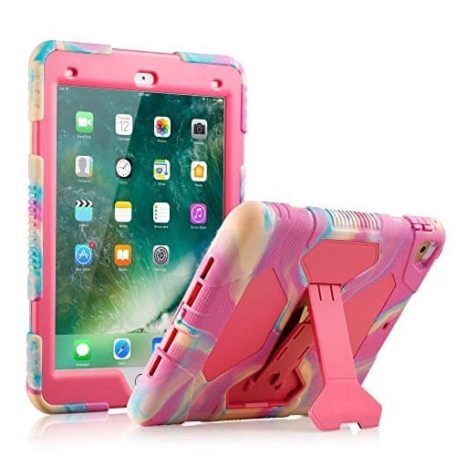 KIDSPR iPad 9.7 Case 2017 2018 - [Kids-Proof] [Shock Proof] [Scratch Proof] [Drop Resistance] [Impact Resistant] Super Protection Cover Case with Stand for iPad 9.7 Tablet (Camo/Pink)