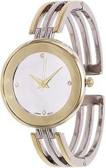 Rosemarie Collections Women's Stylish Silver Face Bangle Cuff Bracelet Watch Two-Tone
