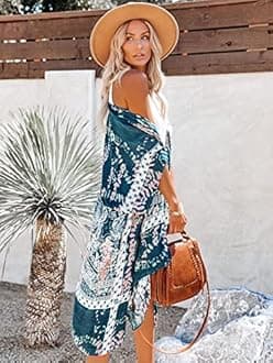 Moss Rose Women's Beach Cover up Swimsuit Kimono with Bohemian Floral Print, Loose Casual Resort Wear